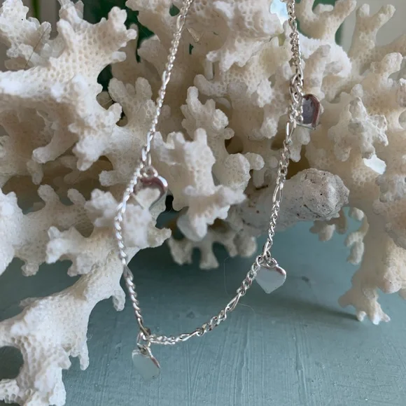 BRACELET Sterling Silver 925 Heart Charms Bracelet Dainty Minimalist Chain EUC - Picture 5 of 10